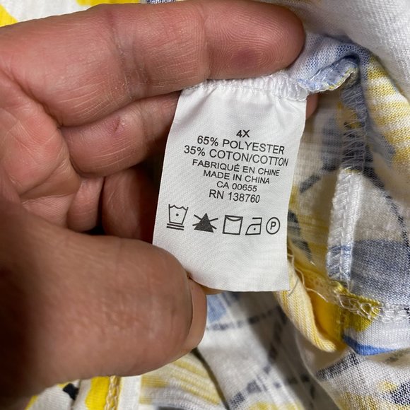 Coastal Grandma Shirt Size 4X Yellow White Blue Floral Blouse DC Jeans Casual - Picture 7 of 8